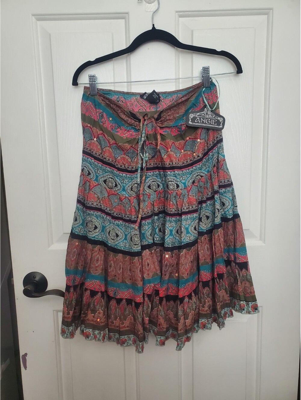 Angie Fairy Midi Skirt Boho Midi Cotton Hippie Multi Festival Sequins Sz Medium
